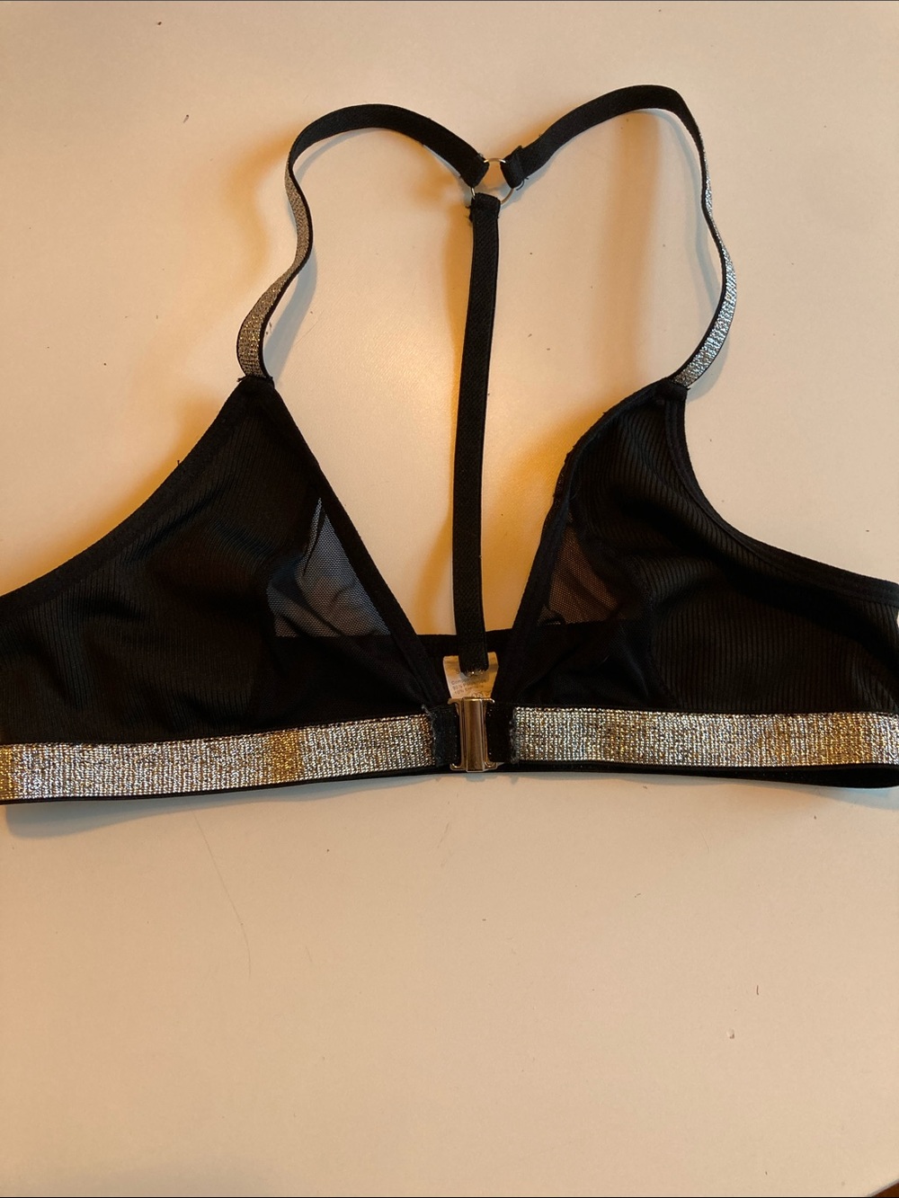 Black Mesh Bralette with Metallic Silver Trim